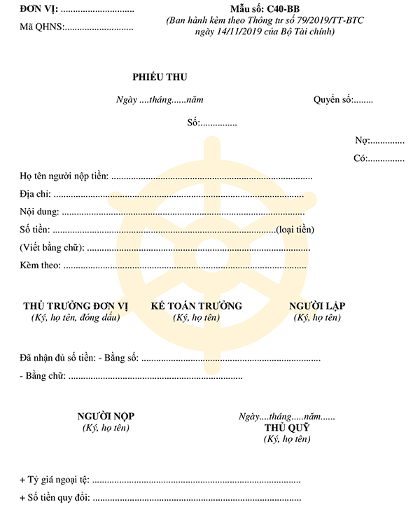 Mẫu phiếu thu theo Thông tư 79