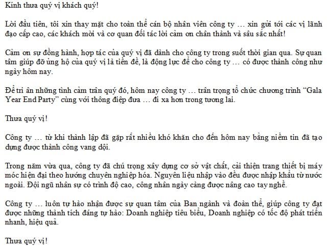 Bài phát biểu tiệc tất niên ngắn gọn