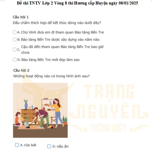 Đề thi TNTV Lớp 2 Vòng 8 thi Hương cấp Huyện năm 2024-2025