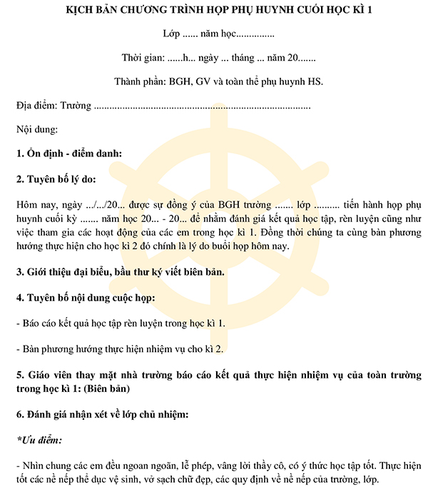 Nội dung họp phụ huynh cuối học kì 1