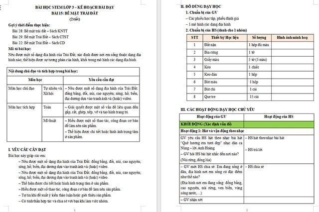 Giáo án Word STEM Bề mặt trái đất