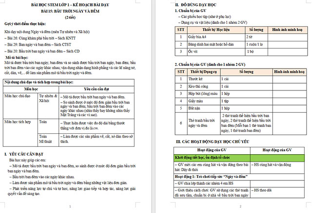 Giáo án Word STEM Bầu trời ngày và đêm