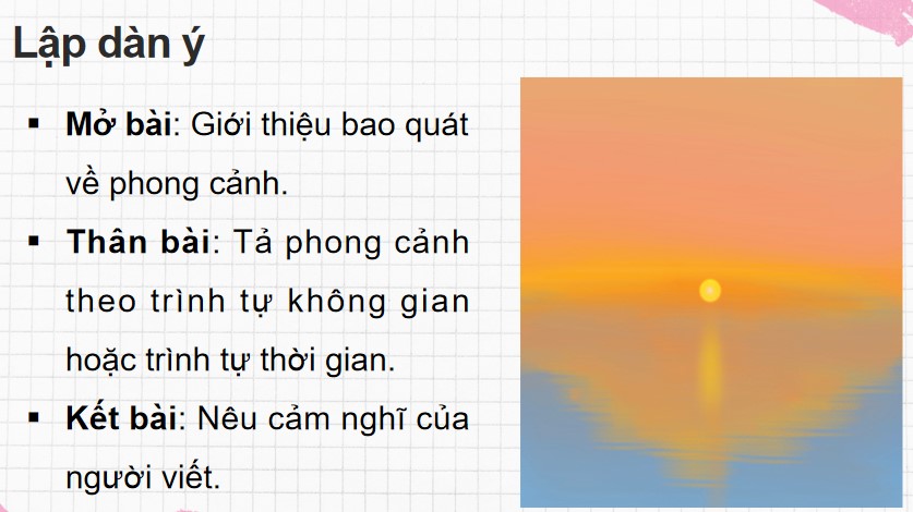 Dàn ý cho bài văn tả cảnh lớp 5