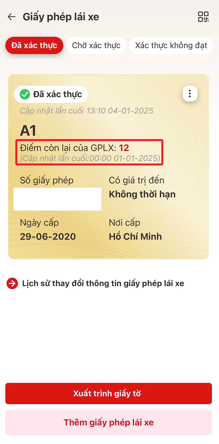 Hướng dẫn kiểm tra điểm giấy phép lái xe bị trừ trên VNeID