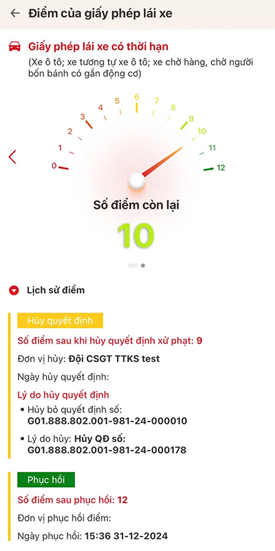 Kiểm tra điểm GPLX bị trừ trên VNeID