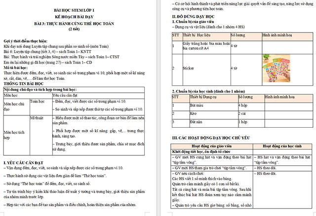 Giáo án Word STEM Thực hành cùng thẻ học Toán