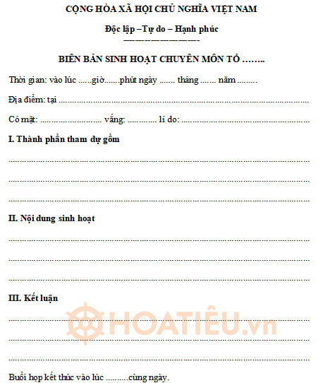 Mẫu biên bản sinh hoạt chuyên môn