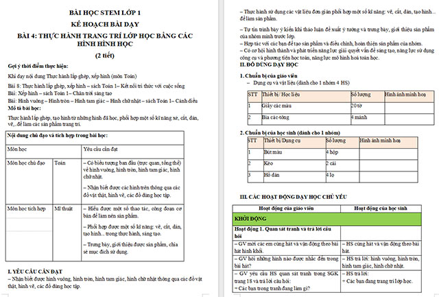 Giáo án Word STEM Thực hành trang trí lớp học bằng các hình hình học
