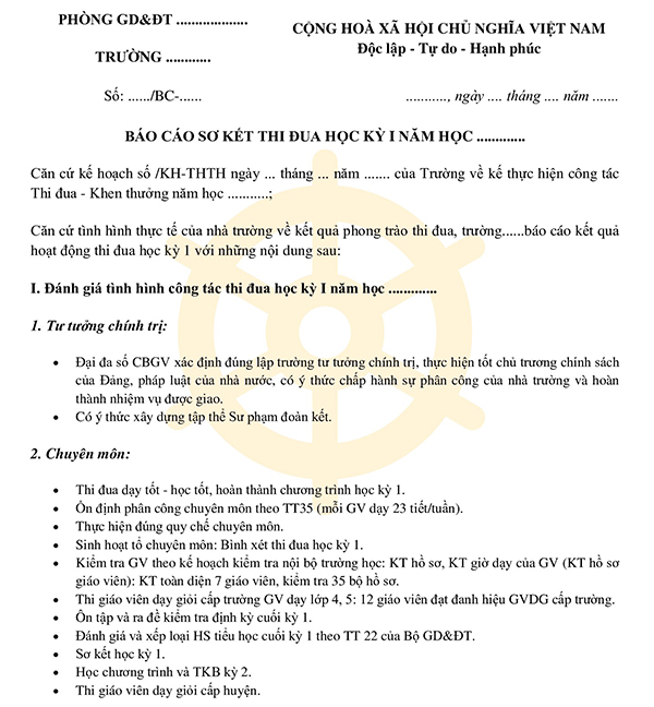 Báo cáo sơ kết thi đua đợt 1