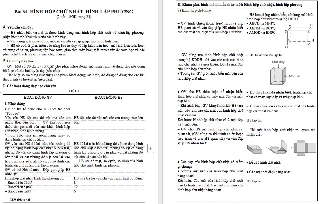 KHBD Bài 64 môn Toán lớp 5 Chân trời sáng tạo