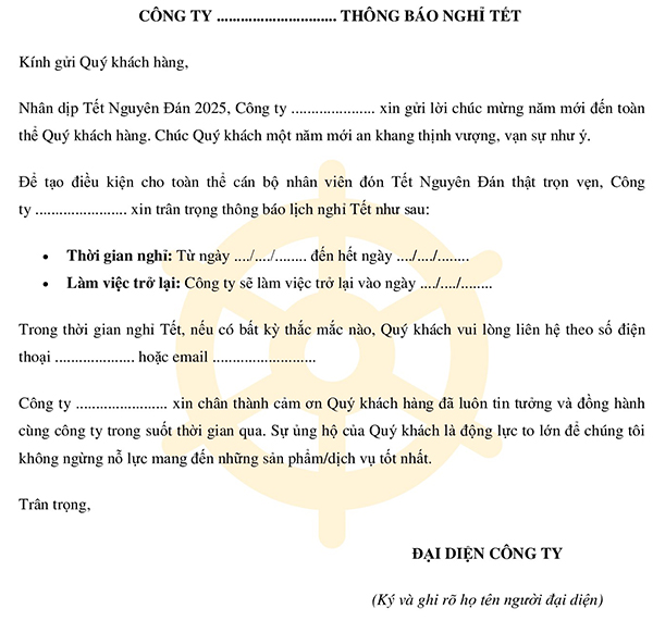 Thông báo nghỉ Tết Nguyên Đán 2025