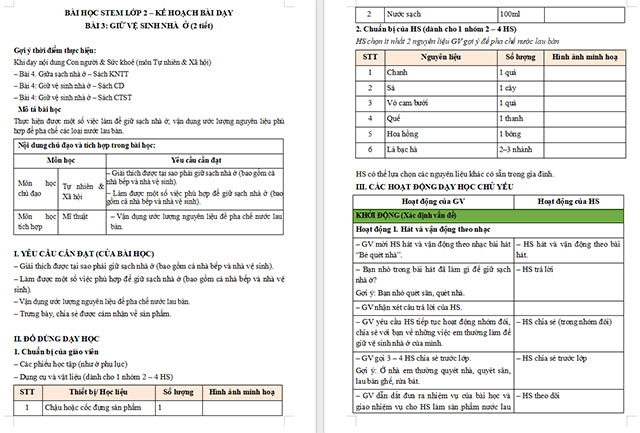 Giáo án Word STEM Giữ gìn vệ sinh nhà