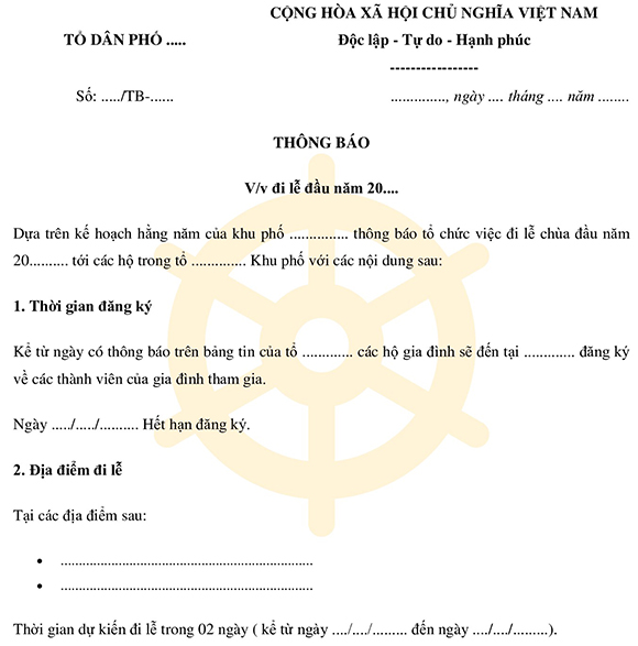 Mẫu thông báo đi lễ đầu năm 2025