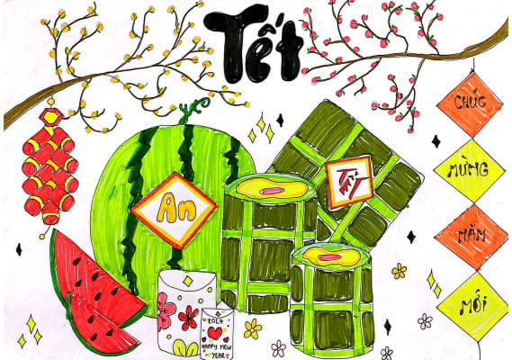 Vẽ tranh ngày Tết dễ thương