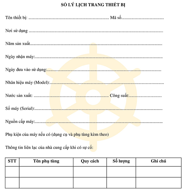 Mẫu sổ lý lịch trang thiết bị y tế