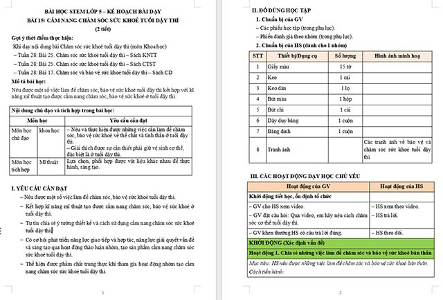 Giáo án Word STEM Cẩm nang chăm sóc sức khỏe tuổi dậy thì