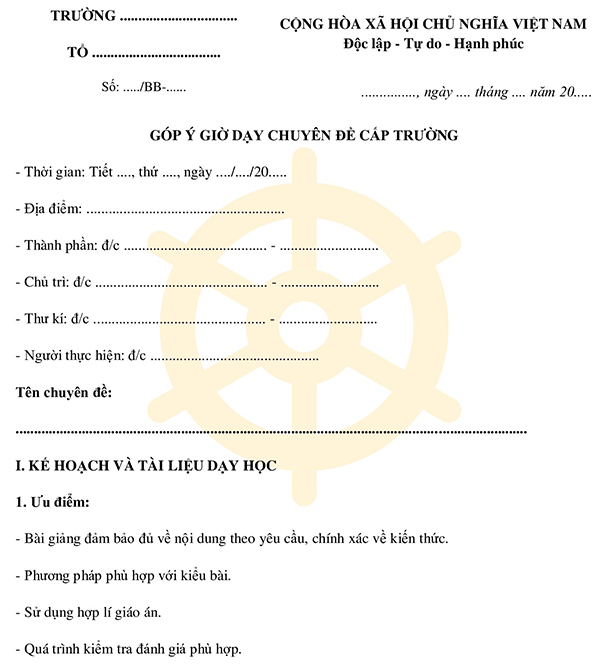 Biên bản góp ý báo cáo chuyên đề