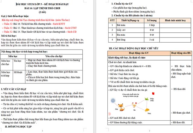 Giáo án Word STEM Lập trình trò chơi