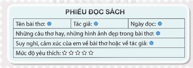Đọc bài thơ thể hiện vẻ đẹp cuộc sống. Viết phiếu đọc sách theo mẫu