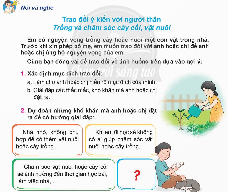 Trao đổi với anh, chị về nguyện vọng trồng cây hoặc nuôi một con vật trong nhà