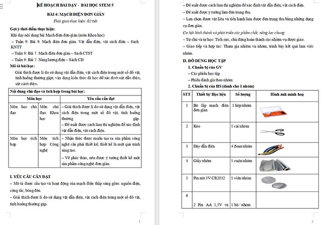 Giáo án Word STEM Mạch điện đơn giản