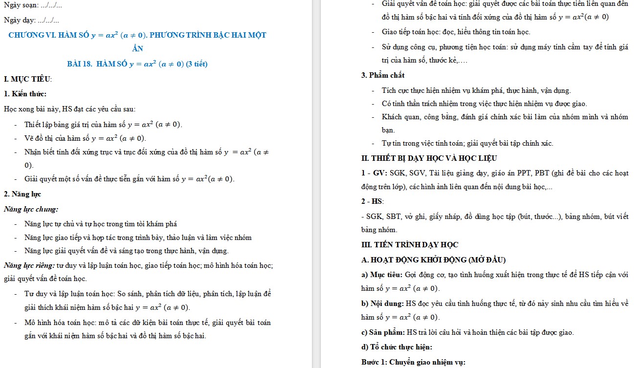 Giáo án Đại số 9 học kì 2 KNTT