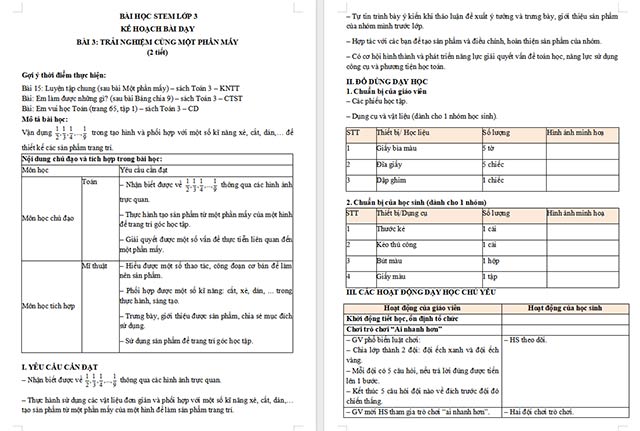 Giáo án Word STEM Trải nghiệm cùng một phần mấy