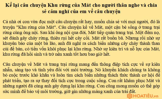Kể lại câu chuyện Khu rừng của Mát