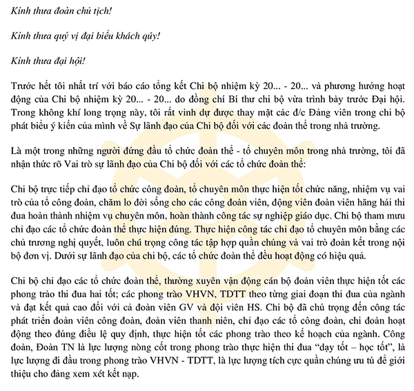 Tham luận về sự lãnh đạo của Chi bộ đối với các Đoàn thể trong nhà trường