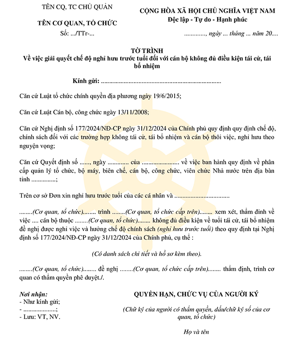 Tờ trình đề nghị giải quyết chính sách nghỉ hưu trước tuổi 