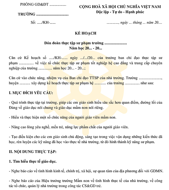 Kế hoạch đón đoàn sinh viên thực tập