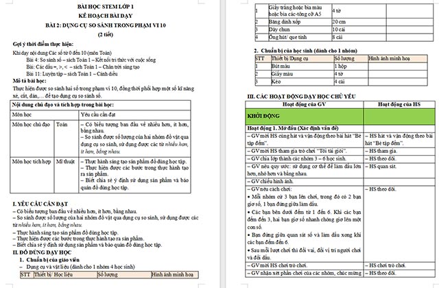 Giáo án Word STEM Làm dụng cụ so sánh số