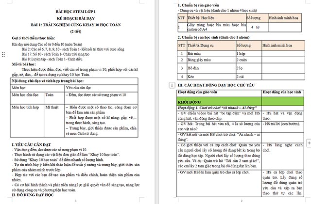 Giáo án Word STEM Làm khay 10 học Toán