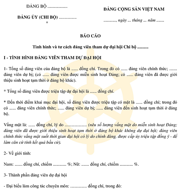 Báo cáo thẩm tra tư cách đại biểu dự Đại hội Chi bộ