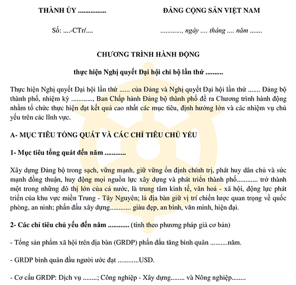 Chương trình hành động thực hiện Nghị quyết Đại hội Chi bộ