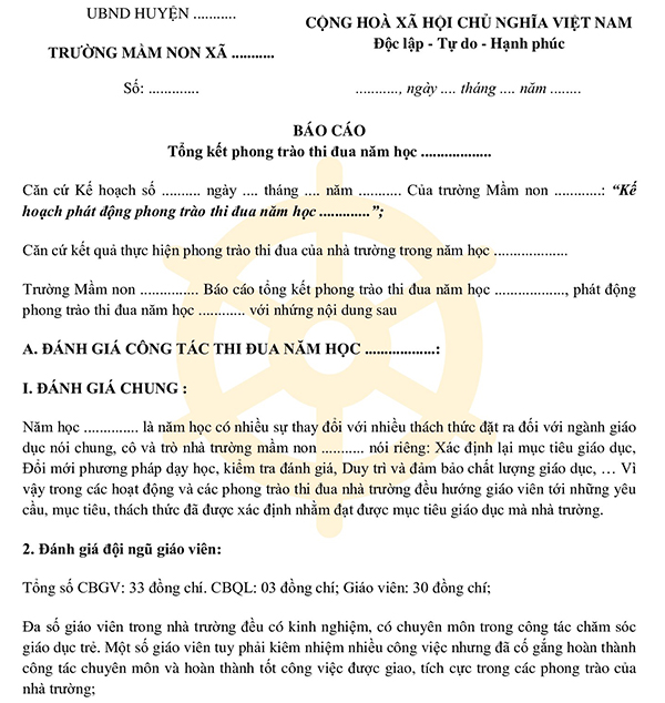 Báo cáo tổng kết phong trào thi đua trường Mầm non