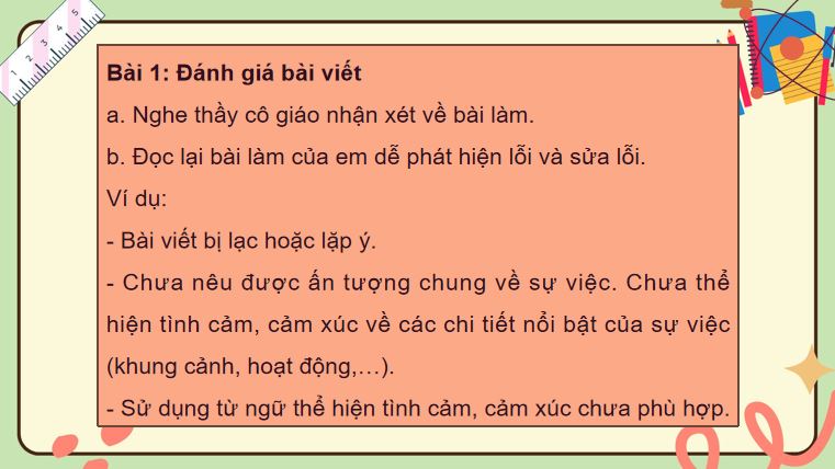 Đánh giá, chỉnh sửa đoạn văn thể hiện tình cảm, cảm xúc về một sự việc
