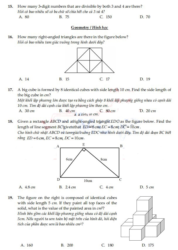 Đề thi Toán TIMO lớp 5 vòng loại
