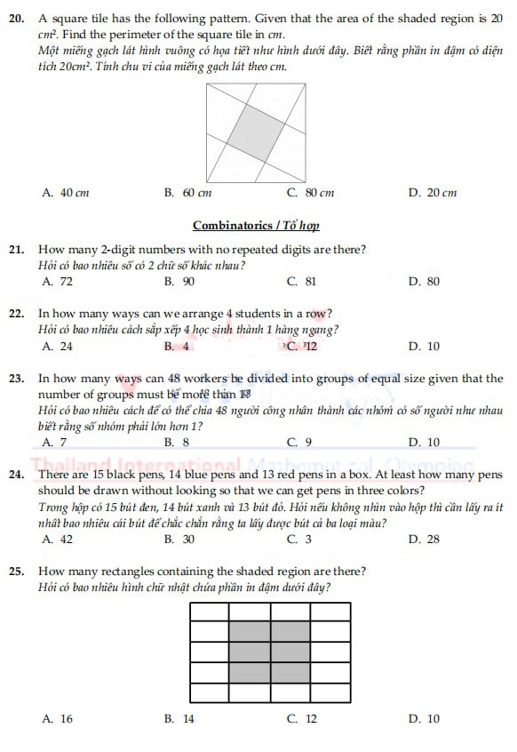 Đề thi Toán TIMO lớp 5 vòng loại