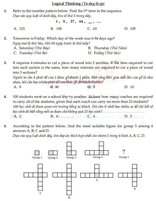 Đề thi Toán TIMO lớp 5 vòng loại