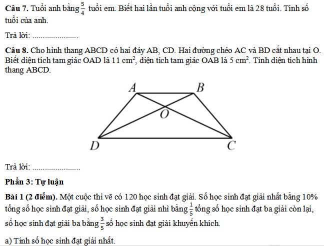 Đề thi tuyển sinh vào lớp 6