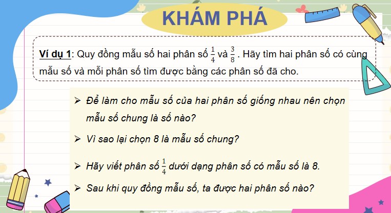 PowerPoint Bài 65: Quy đồng mẫu số các phân số