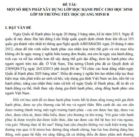 Sáng kiến xây dựng lớp học hạnh phúc ở lớp 5