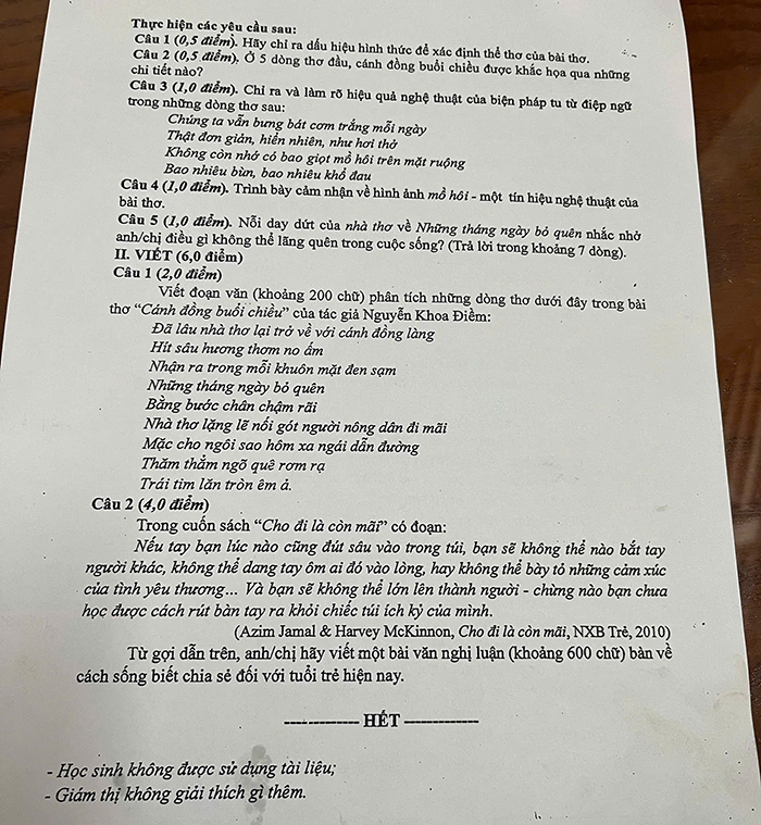 Đề thi khảo sát lớp 11 môn Văn 2025