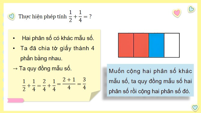PowerPoint Toán 4 Bài 69: Cộng hai phân số khác mẫu số