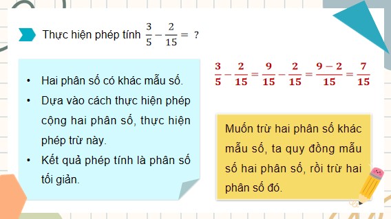 PowerPoint Toán 4 Bài 72: Trừ hai phân số khác mẫu