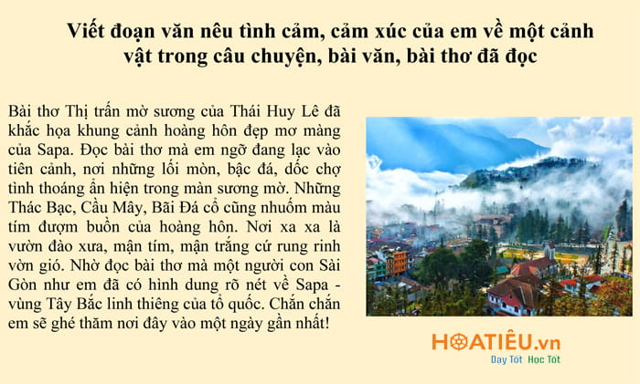 Viết đoạn văn nêu tình cảm, cảm xúc của em về một cảnh vật trong câu chuyện, bài văn, bài thơ đã đọc