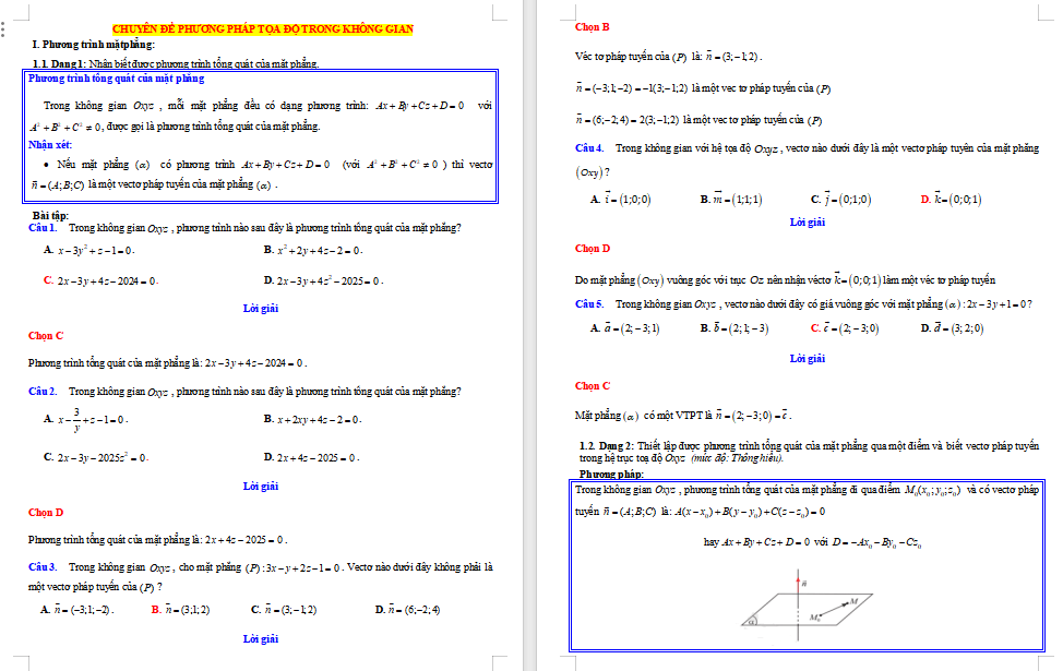Phương pháp tọa độ trong không gian