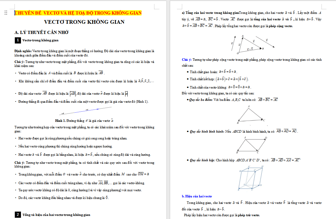 Vectơ và hệ tọa độ trong không gian
