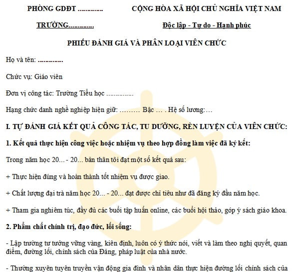 Bản nhận xét, đánh giá giáo viên đăng ký dự xét thăng hạng chức danh nghề nghiệp